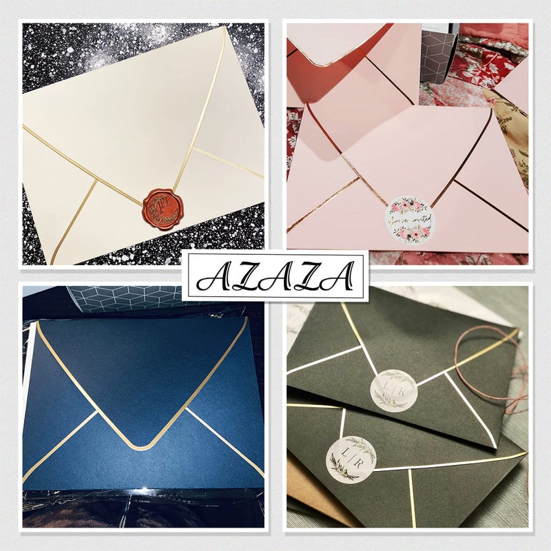 AZAZA أظرف بيضاء A7 5 x 7 مع حافة ذهبية - 50 عبوة، لبطاقات 5x7 | ختم ذاتي سريع | مثالي لحفلات الزفاف، الدعوات، الصور، التخرج، حفلات استقبال المواليد | ورق فاخر 250GSM | 5.25 x 7.25 بوصة (أبيض)  - Image 5